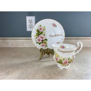 Healacraft Congratulations Bone China Floral Tea Cup and Saucer Set